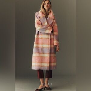 Anthropologie Maeve Wool Blend Plaid Long Coat